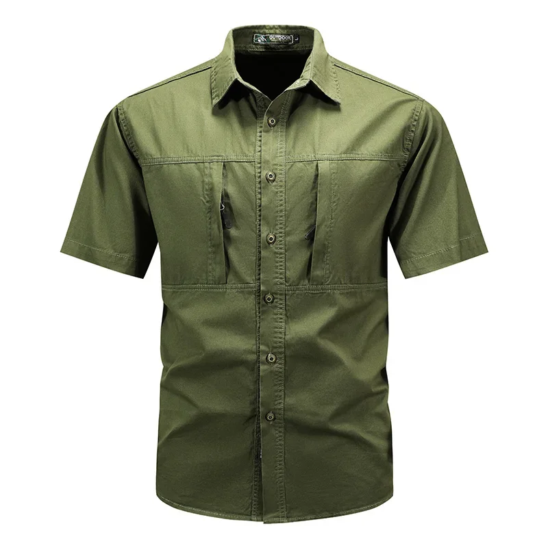 Summer Men Cargo Cotton Shirts Men Quick Dry Short Sleeve Shirts Work Mesh Breathable Hiking Fishing Shirts Man LZLLTT