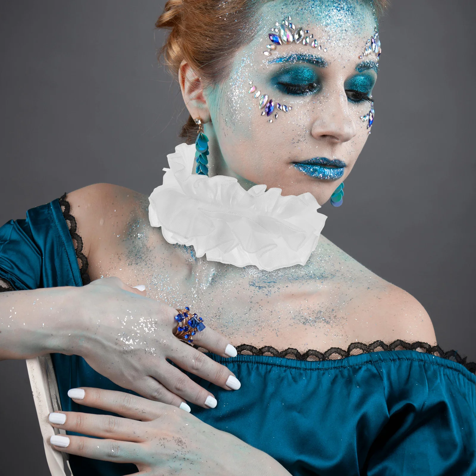 ファッションシフォンフェイクカラー女性用フリル取り外し可能なネックラフコスプレ衣装パーティーアクセサリーメッシュレースフリルカラー