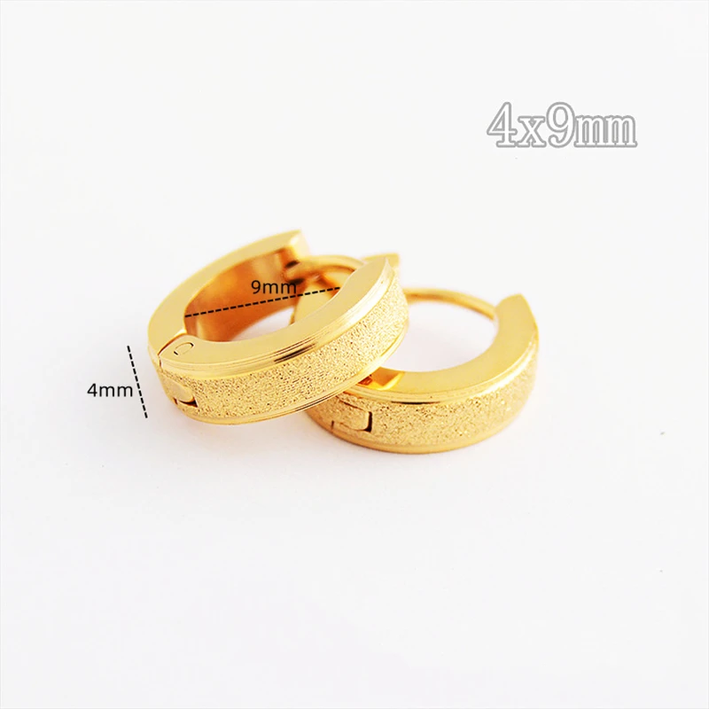 1 Pair 4*9 Mm Gold-color Plated Round Trendy Brief Titanium Stainless Steel Men Earring Hoop Earrings For Women Classic Jewelry