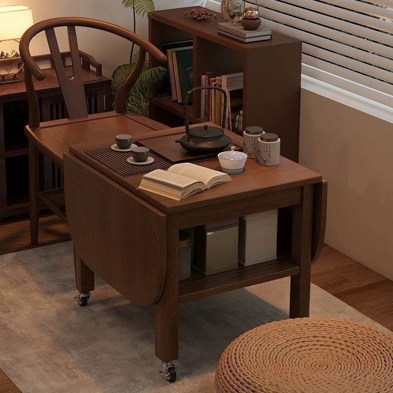 

Foldable mobile coffee table living room multi-functional solid wood bedside side stove tea table