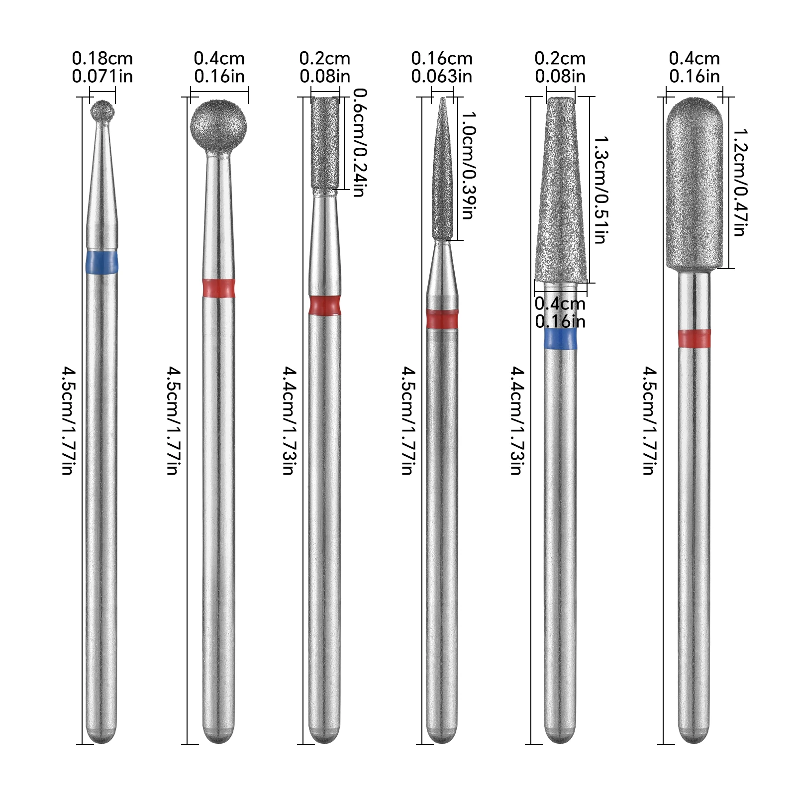 ชุดดอกสว่านเพชรสำหรับทำเล็บ 6 ชิ้น ขนาด 2.35 มม. สำหรับเครื่องเจียรไฟฟ้า ใช้สำหรับทำเล็บมือ เล็บเท้า ทำความสะอาดหนังกำพร้า อุปกรณ์เสริมสำหรับสว่าน