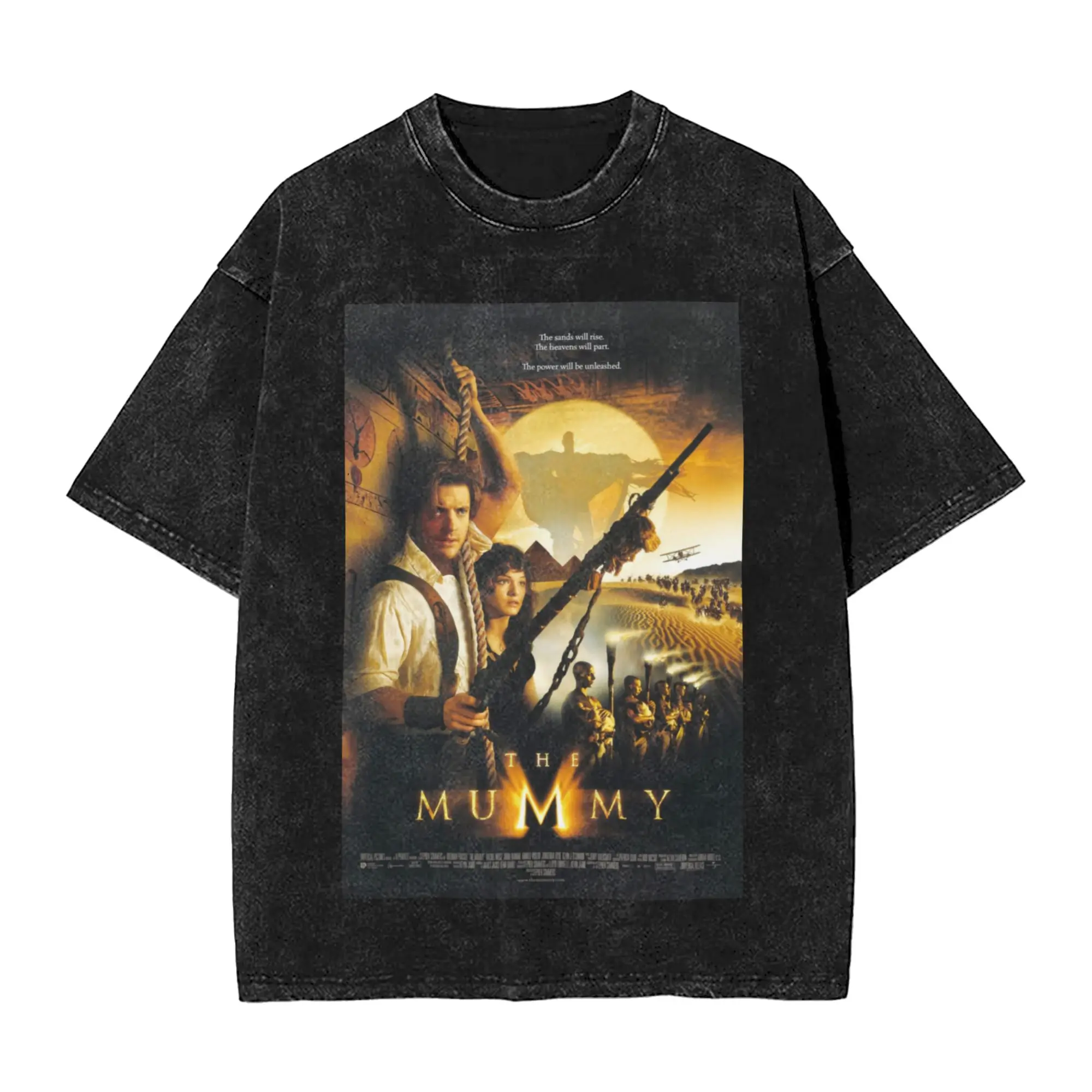 Casual The Mummy Poster Vintage Washed T-Shirt Men Cotton Short Sleeve Horror Movie Crewneck Summer Top Tee
