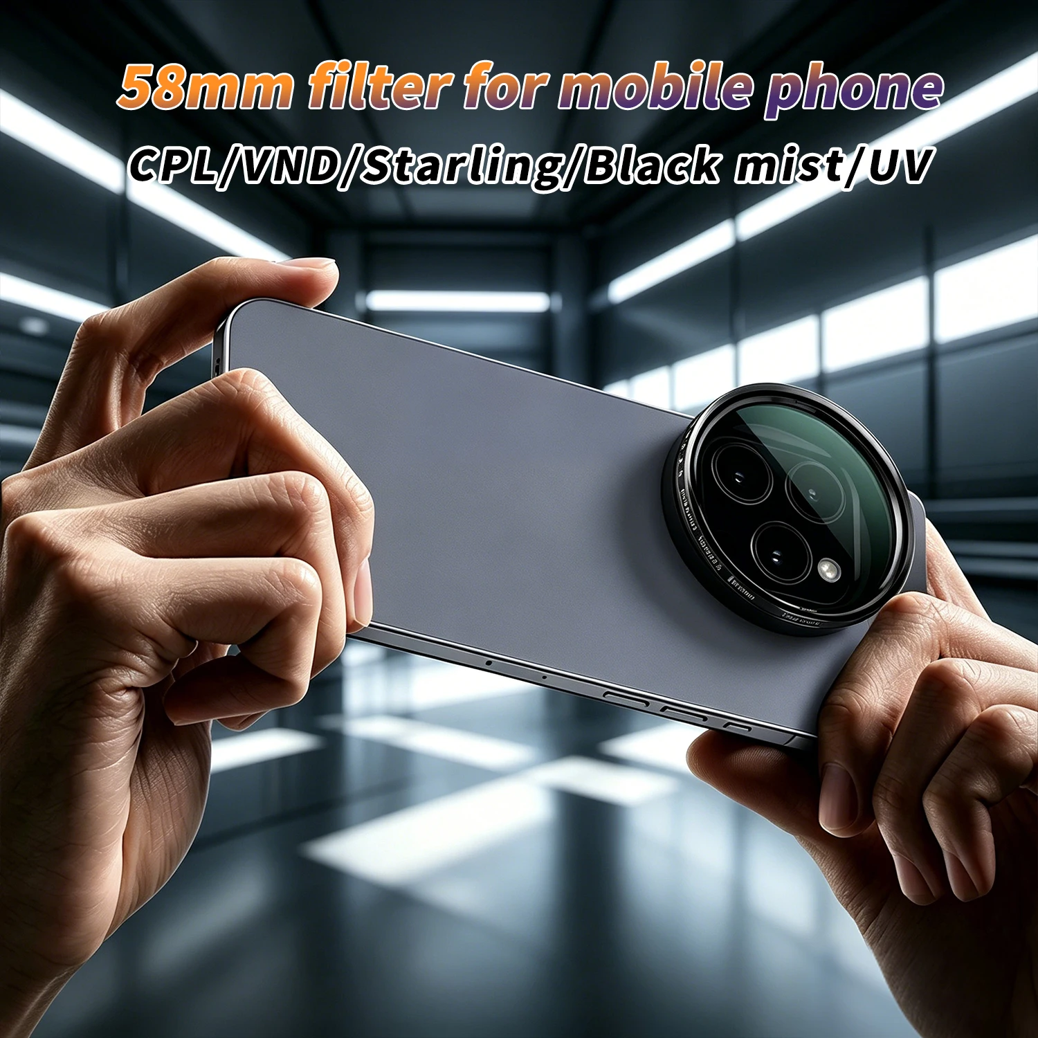 

58mm Metal Filter Clip Phone Camera Filter UV CPL ND2‑400 Black Soft Star Effects for Mobile Phone Vlog Camera Lens Photography