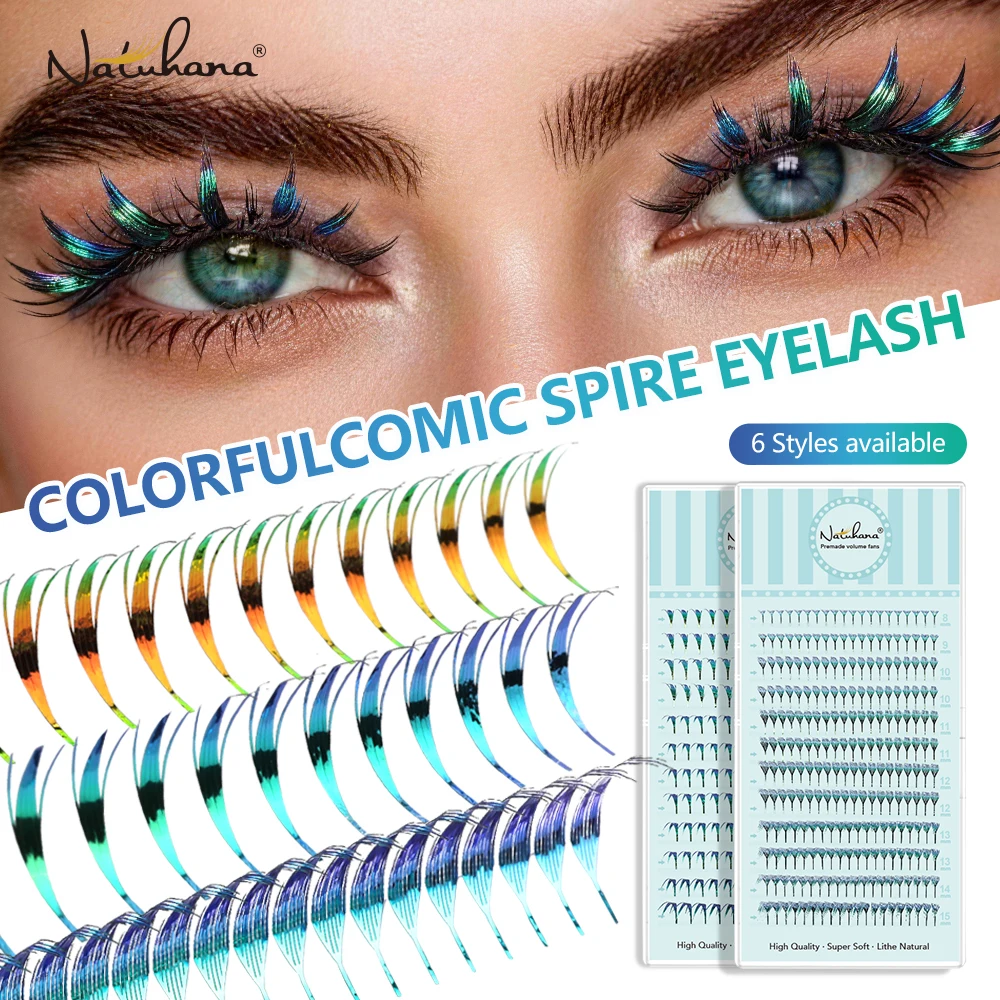 NATUHANA Farbige Glitzer-Wimpern Modische Glänzende Blau-Silberne Comic-Spitz-Wimpern Manga Künstliche Wimpern Party Glitzer-Wimpern