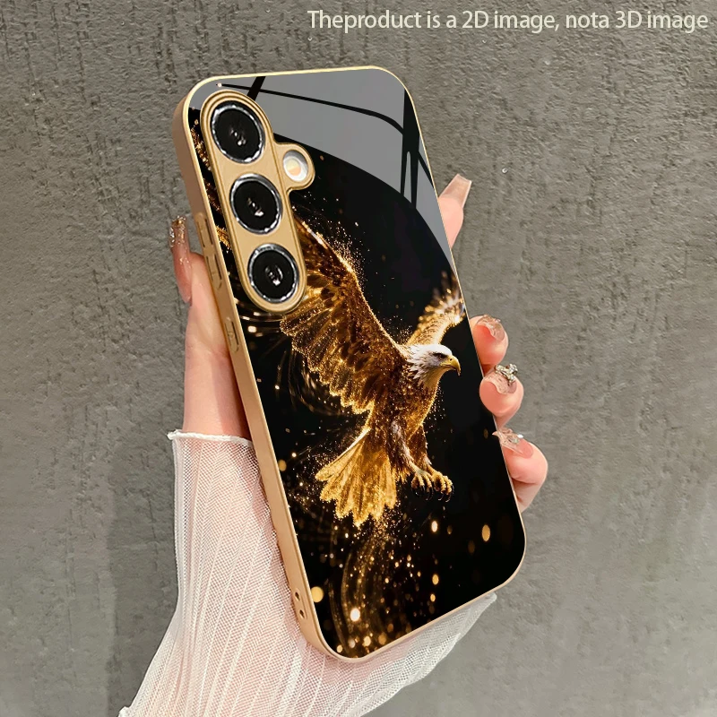 2D Golden Eagle Spread Wings Pattern Mobile Phone Case for Samsung S26 S25 S24 S23 S22 S21 S20 A56 Gold Glass Protective Cover