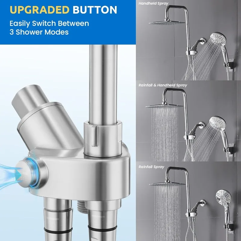 

8" Dual Shower Head Combo, High Pressure Rainfall Shower Head, 5 Spray Settings Angle Adjustable Handheld Shower Head