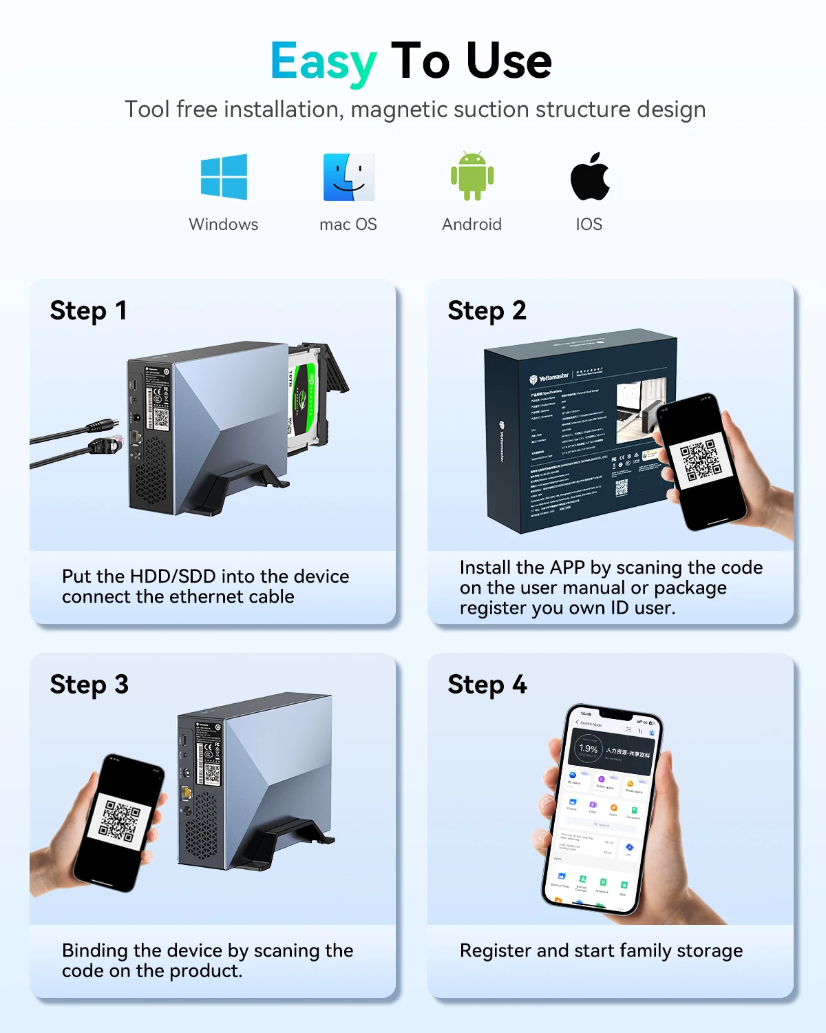 Imagem -06 - Yottamaster-servidor Nas sem Disco com Acesso Remoto Armazenamento Familiar em Nuvem Privada Hdd Rede Ssd Armazenamento Anexado Backup Automático