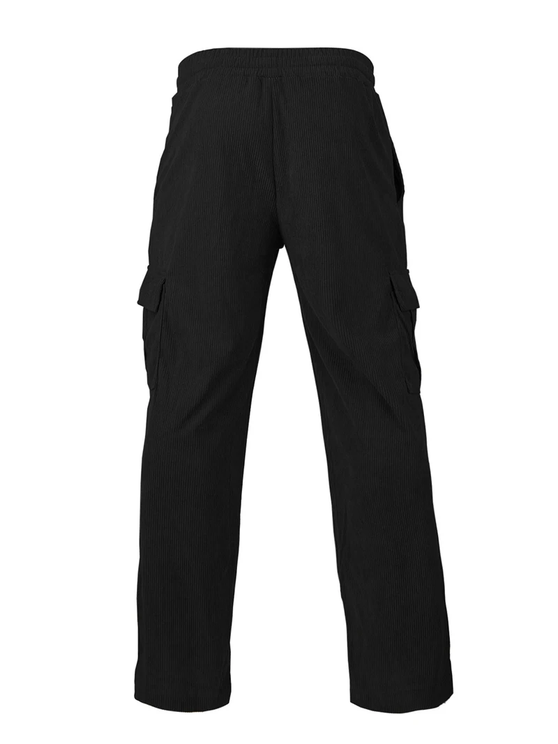 Herren Cord-Cargohose mit Elastischem Bund und Kordelzug, Lässige Hose mit Seitentaschen, Gerades Bein für Frühling und Herbst – Detail 32