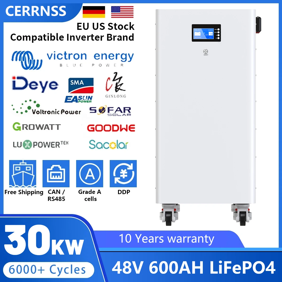 LiFePO4 48V 600AH 300AH 200AH 100AH Batterie 51,2V 30KW Lithium Solar Batterie Akku 6000+ Zyklen für
