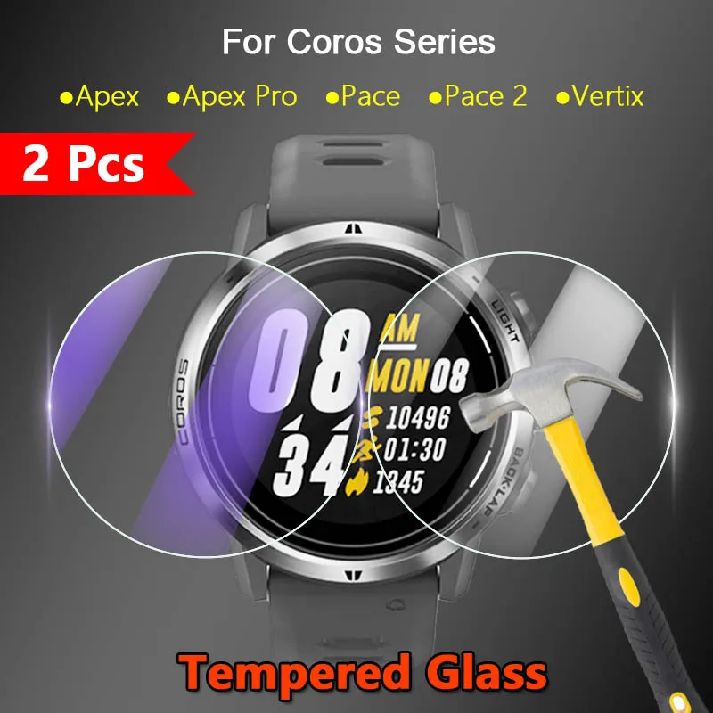 2Pcs For Coros Pace 2 Apex Pro 42mm 46mm Smart Watch HD Clear / Anti Purple Light 9H Tempered Glass Screen Protector Film