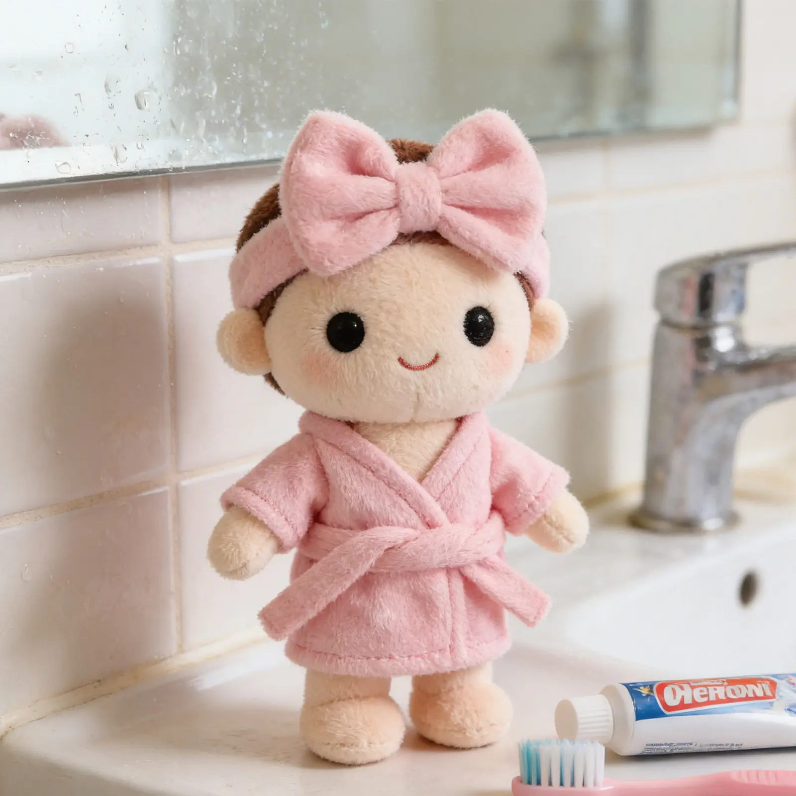 1 Set Soft Pink Bathrobe Clothes 20Cm Stuffed Animal Bear Winter Outfit Loungewear Pajamas Accessories for Girls