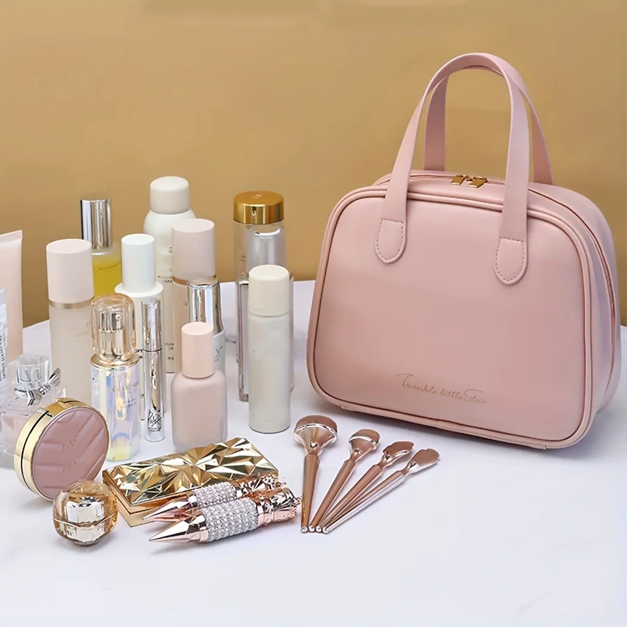 PU Handheld Makeup Bag with Large Capacity, Fashionable and High Beauty, Divided Storage, Travel Storage Bag