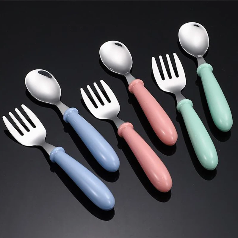 Baby Gadgets Tableware Set Children Utensil Stainless Steel Toddler Dinnerware Cutlery Cartoon Infant Food Feeding Spoon Fork