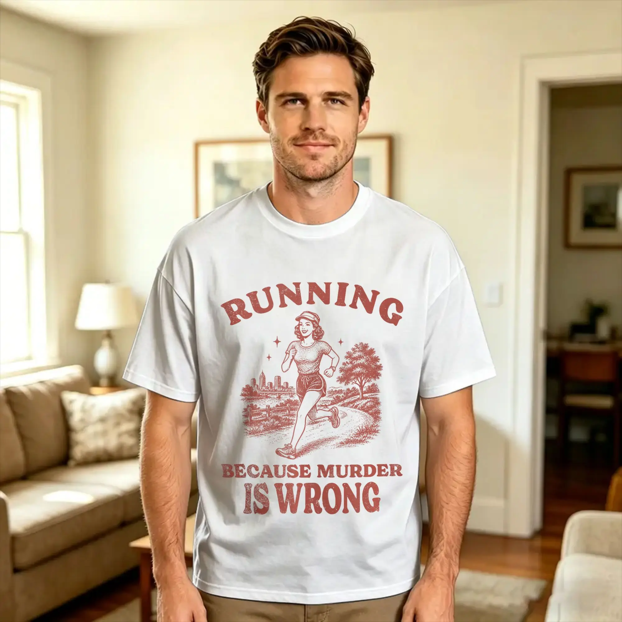 Running Because Retro Murder is Wrong Cotton T-Shirt For Adult Summer  Vintage T Shirts Novelty Tees Oversized Printed Tops