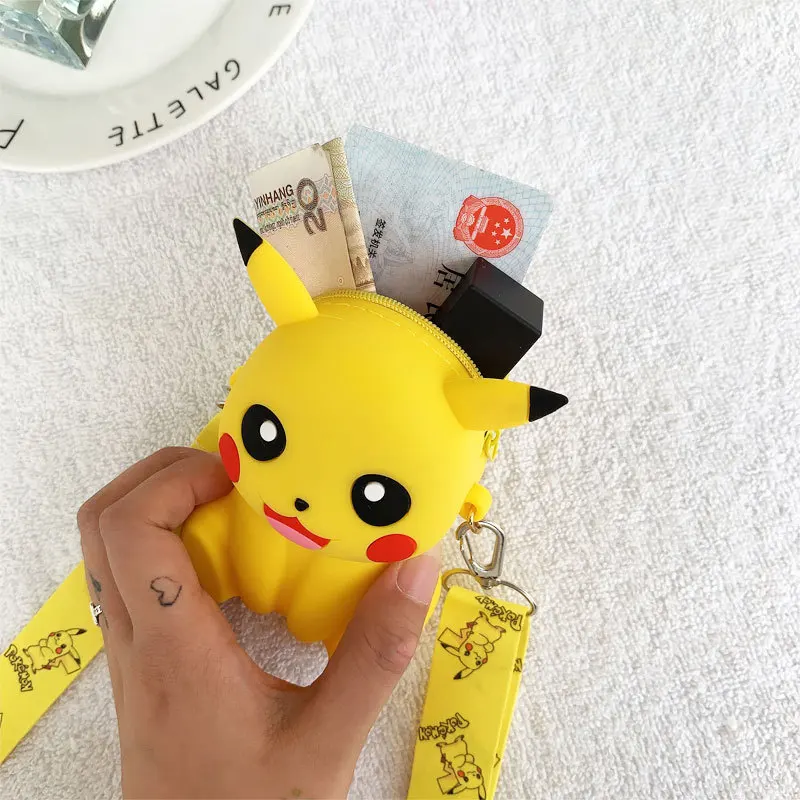 Pokemon Pikachu Bag Children Silicone Phone Pouch Shoulder Bags Satchel smile Lovely Purse Animal Handbags Wallets