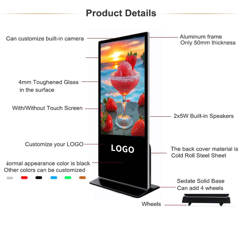 شاشة عرض الوسائط الإعلانية LCD تعرض اللافتات الرقمية 22In Android Kiosk Advertising Display