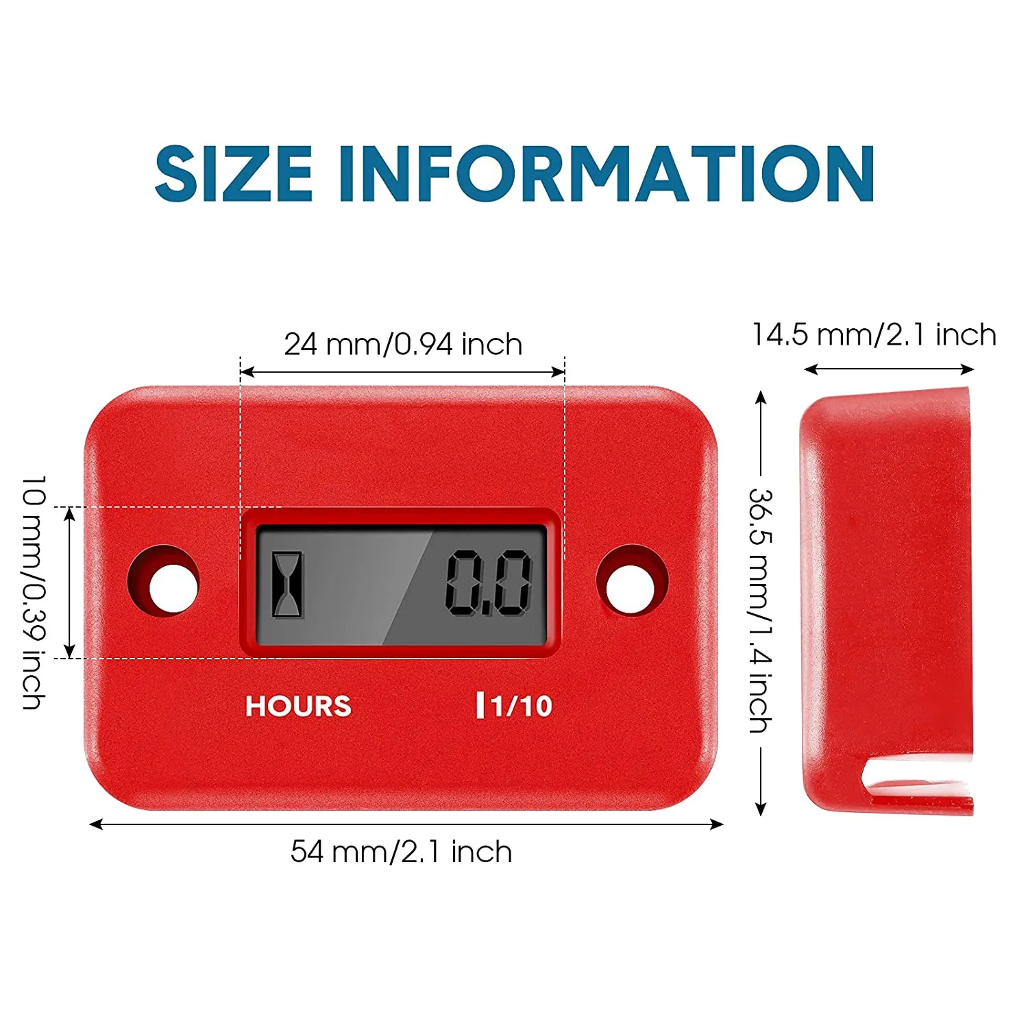 2 Pieces Inductive Hour Meter for Gas Engine Lawn Mower Dirt Bike Motorcycle Motocross Snowmobile Marine (Black,Red)