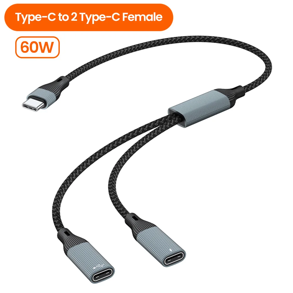OLAF Typ C HUB PD 60 W Schnelllade-Multi-Port-Splitterkabel, USB-Stecker auf USB + TypC-Buchse, OTG-Adapter, Datenübertragungsstecker 3
