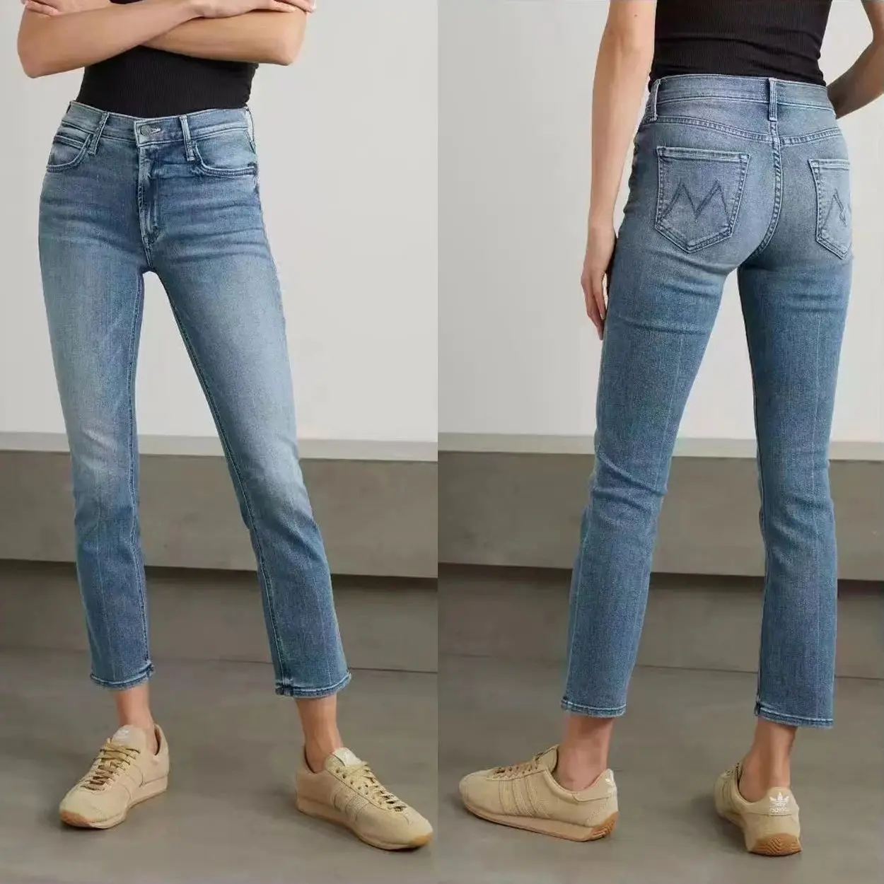 Slim-Fit-Jeans mit hoher Taille für Damen, lässig, faion Denim, knöchellang, Herbstkollektion 2023, Ele und Sli