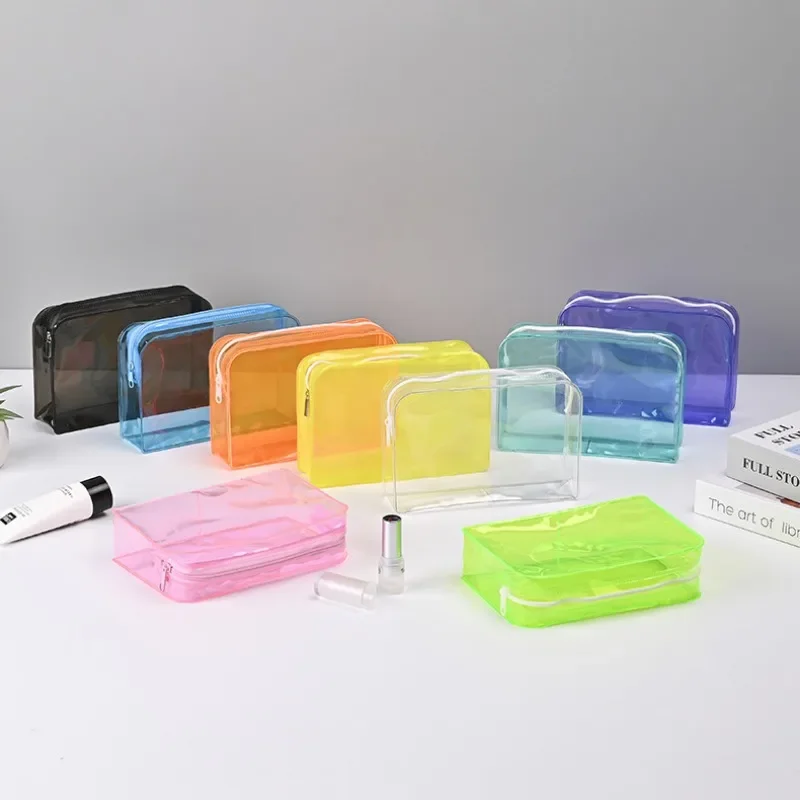 Candy Color Transparent Cosmetic Bag PVC Waterproof Large Capacity Makeup Bag Travel Skincare Toiletries Storage Bag Wash Bag