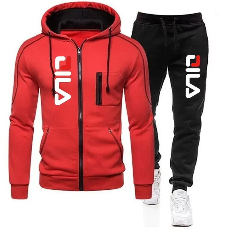 Neue solide Herren-Reißverschlussjacke mit Kapuze, Pullover + Jogginghose, Sport, lässig, Jogger, Sportbekleidung, 2-teiliges männliches Fleece-Streetwear-Set