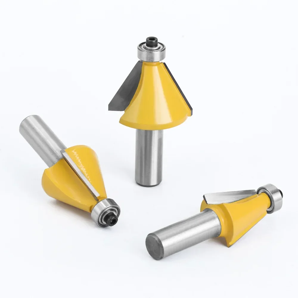 5 PCS 1/2" 12MM Shank 11.25 15 22.5 30 45 Degree Chamfer & Bevel Edging Router Bit Two Flute Woodworking Milling Cutting Bits