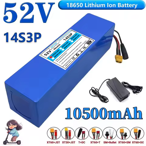 Electric Scooter Lithium Battery 14S3P 52V 10.5Ah 18650 Battery Built-in BMS for 0-1000W Electric Motorcycle Scooter Battery