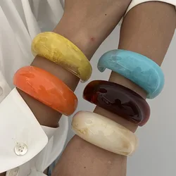 DIEZI Fashion Multicolor Round Geometric Wide Cuff Bangles Hip Hop Acrylic Bangles Bracelets For Women Men Accessories Jewelry
