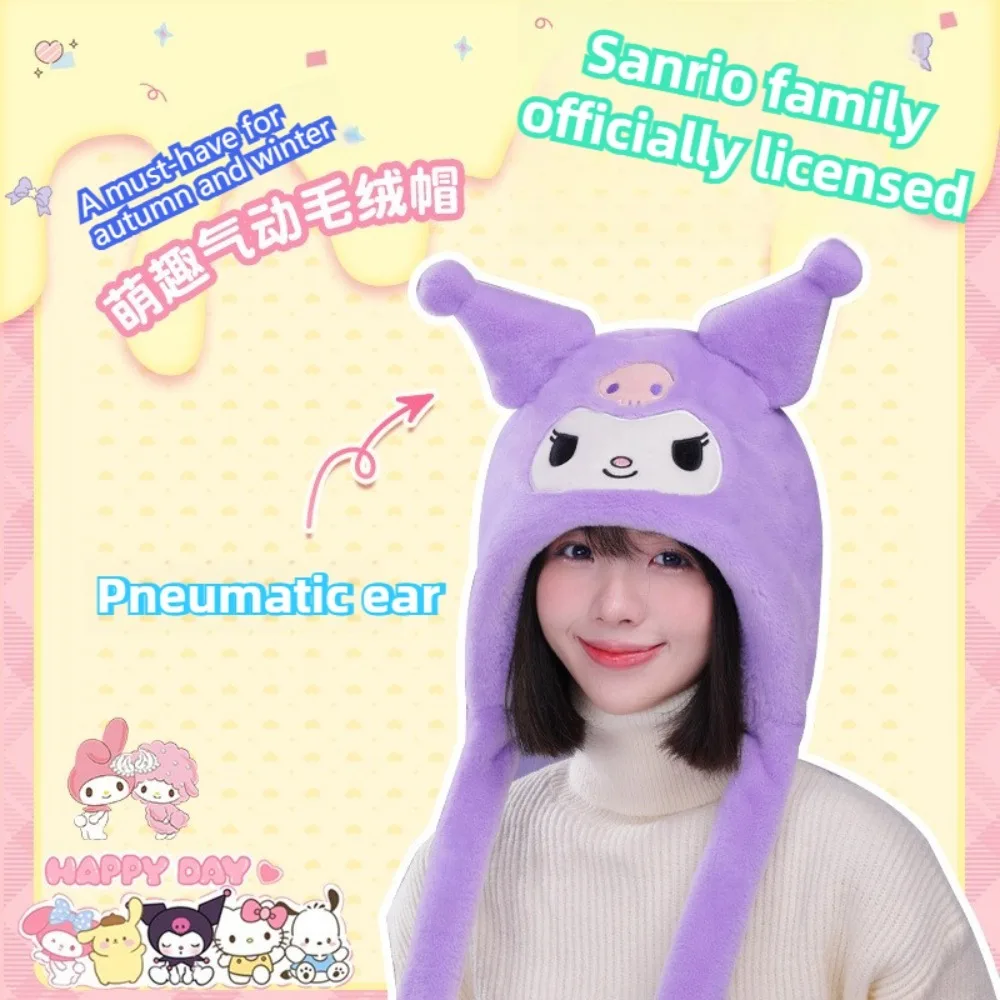 Sanrio Adult Hat Women's Fashion Autumn/Winter Cold Protection Warm Cartoon Cute Plush Korean Pneumatic Ear Cap