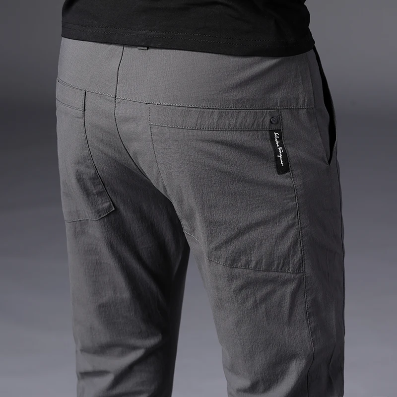 

Casual Men's Straight Slim Pants Comfortable Fashionable Pockets Business Little Feet Korean Trousers Male Classic Regular Pants