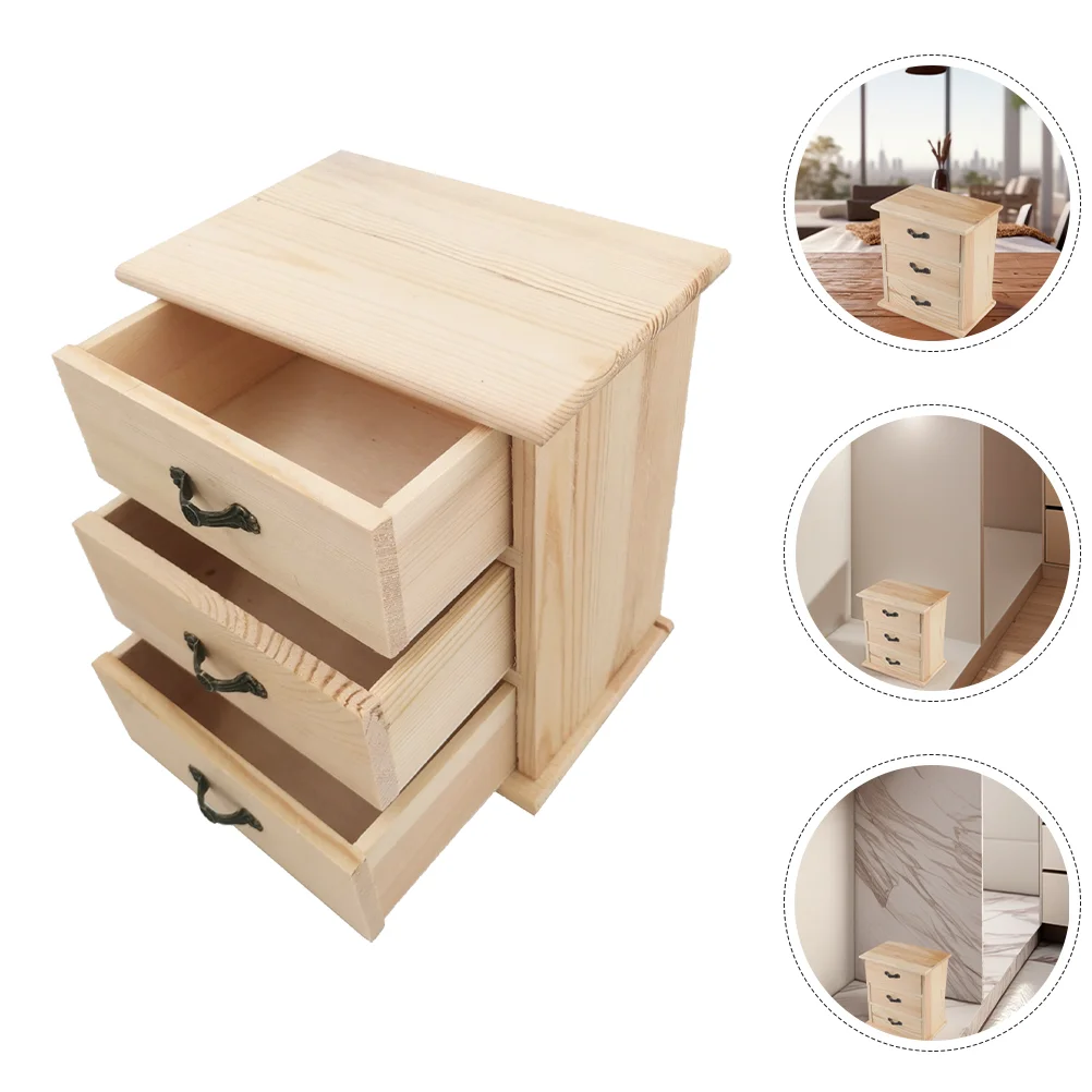 Desk Storage Box Small Wooden Boxes Dollhouse Bedroom Furniture Organizer with Drawers Bamboo Dressing Table Miniature