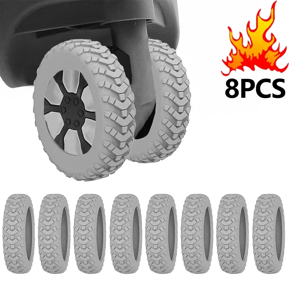 8Pcs Verdicken Textur Silikon Räder Schutz Reise Gepäck Caster Schuhe Reduzieren Lärm Räder Schutz Abdeckung Gepäck Zubehör
