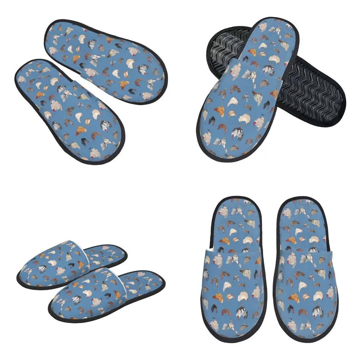 Custom Chicken Happy Print Slippers Memory Foam Warm Soft Women House Slipper Indoor Cozy Shoes