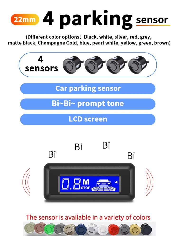 FirstSafe Factory Car Parking Sensor Kit Mini LCD Display With 22mm 4 Sensors Radar Detector System Universal All Car