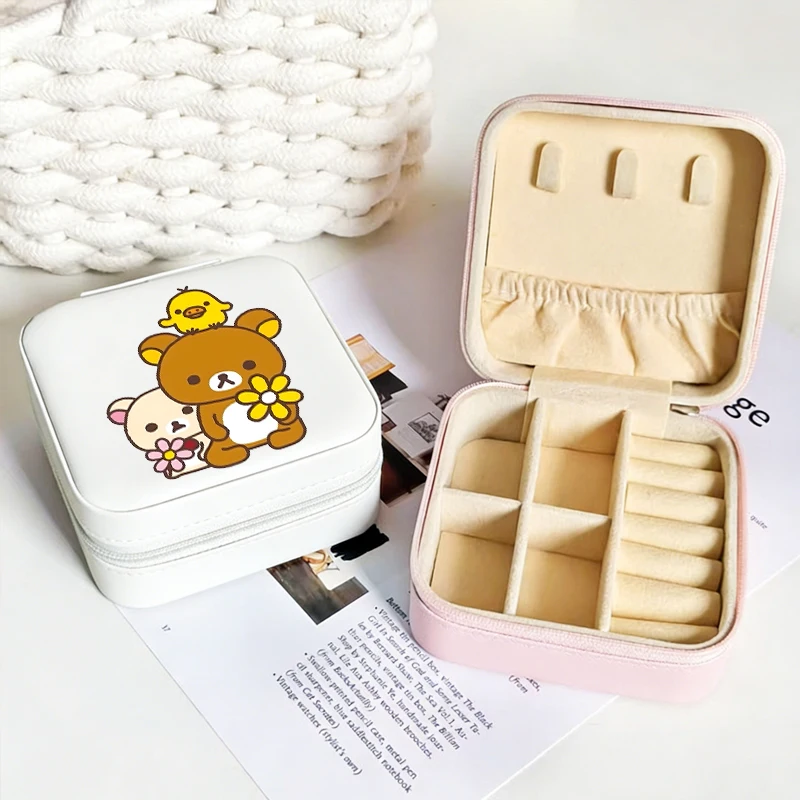 Rilakkumas Bären-Schmuckbox für Ringe, Halsketten, Ohrringe, Aufbewahrungsbox für Damen und Mädchen, tragbare Mini-Schmuckaufbewahrungsbox für Reisen