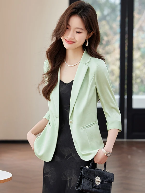 Light Green Women's Suit Jacket Commute Style Thin Sleeve Professional Fashion Small Size New 2026 Button up Polyester