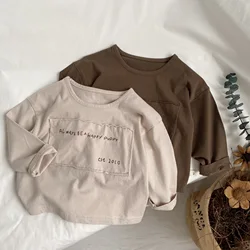 Children Clothing Kids Casual T Shirt Korean Style New Spring Letter Printed Boys and Girls Long Sleeve Simple Kids T Shirt Top