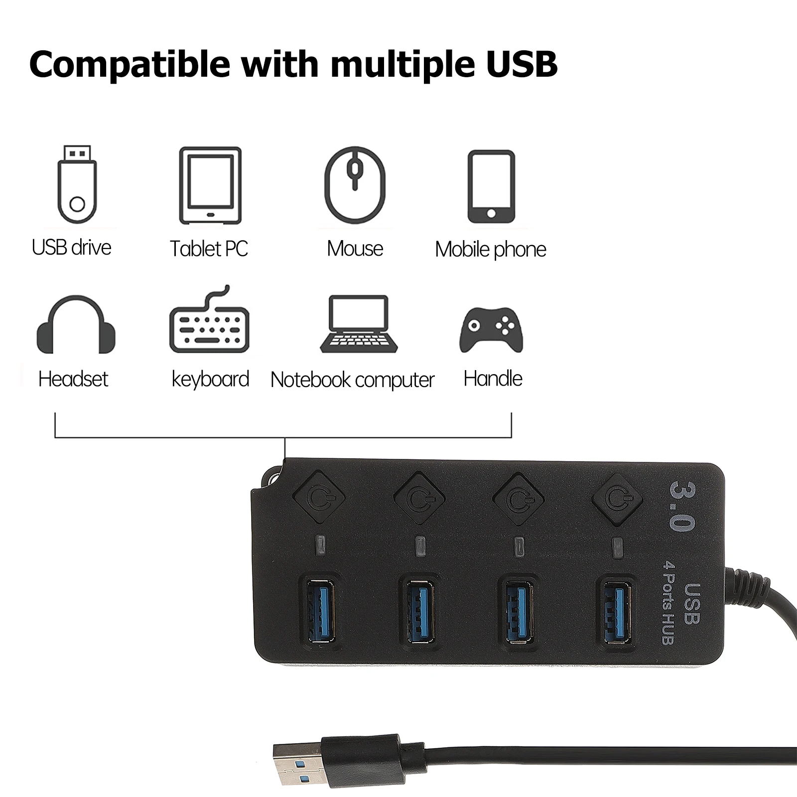 

4Pcs USB Hub Splitter 4 Port Multifunction Adapter USB 3.0 Compact Portable Data Accessory