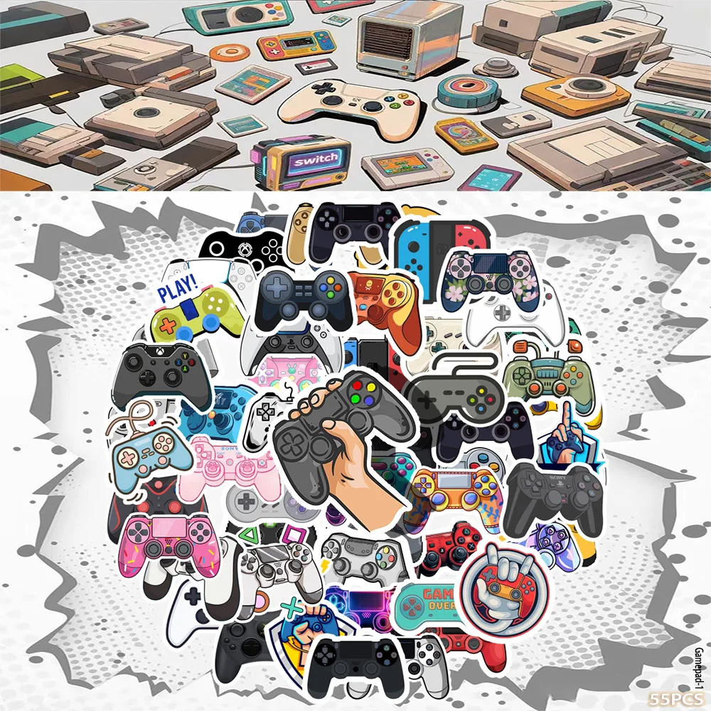 55PCS Game Controller multi-color Graffiti Stickers Ins Decorative Water Cup Handbook DIY Mobile Phone Case Stickers