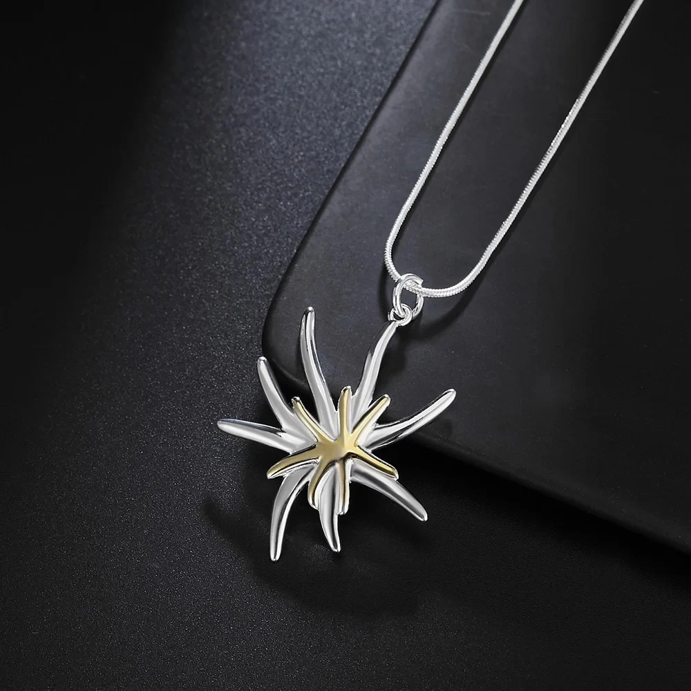 URMYLADY 40-75cm 925 sterling Silver charm big Starfish flower Necklace For Women Fashion Party Wedding Jewelry Christmas Gifts