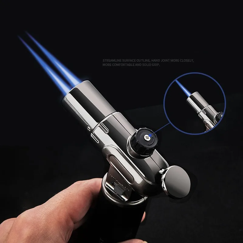 HONEST Metal Windproof Double-Flame Jet Gas Lighter Outdoor Camping BBQ Torch  Kitchen Cigarette Lighter