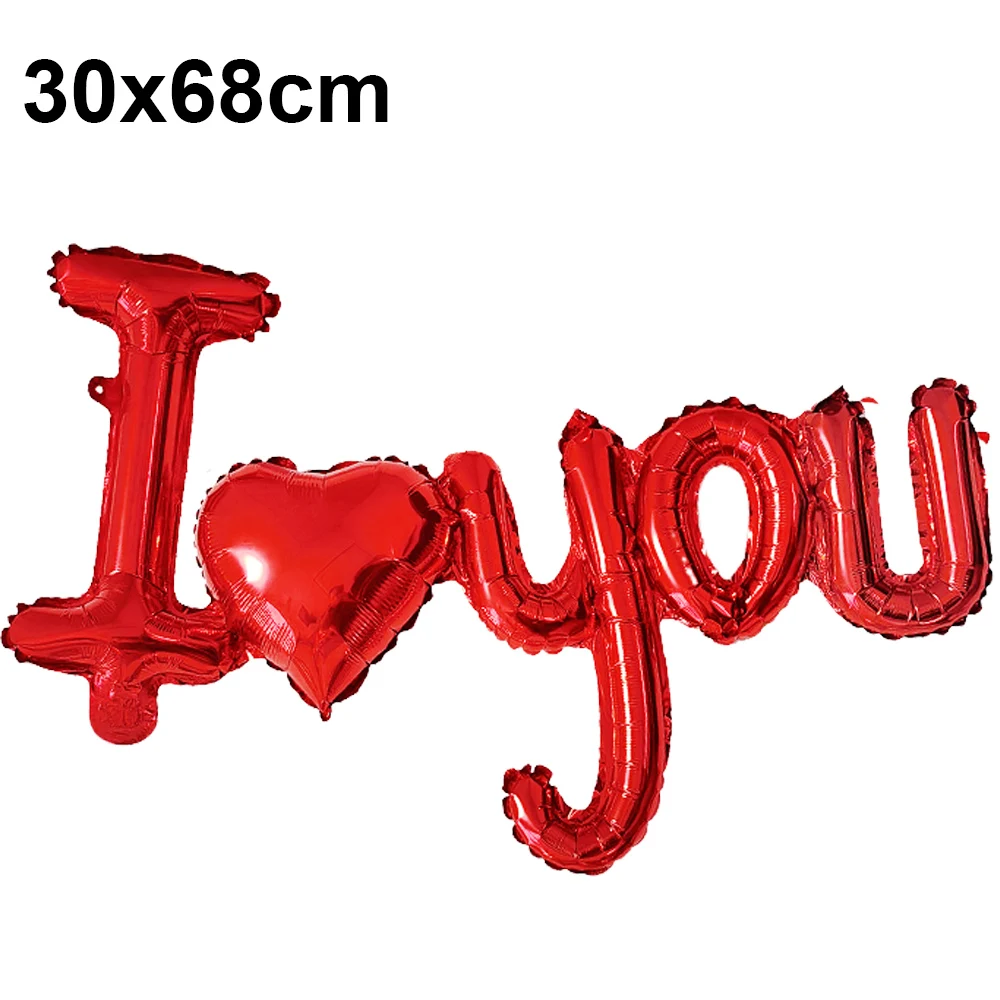 30*68cm Red Love Heart Shaped Silver Letter Balloon Banner I Love You Foil Balloons Valentines Day Wedding Decorations Supplies