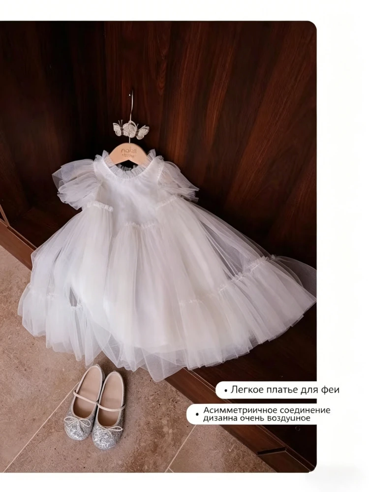 Girls Handmade Splicing Fluffy Gauze Princess Dress Summer Party Dresses for Kids Baby Girl Kids Dresses for Girls