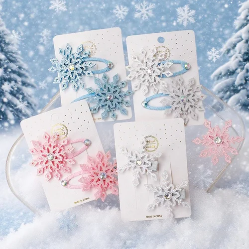 Imagen 2 del producto 2 uds nueva princesa copo de nieve pinzas para el cabello para niñas Navidad encantadoras niños horquillas sombreros pasador accesorios para el cabello