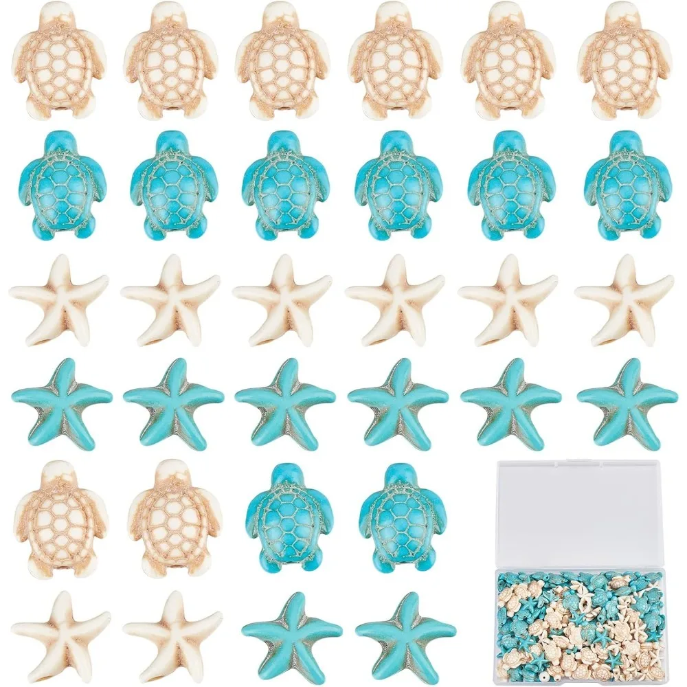 

1 Box 200Pcs Turtle Beads Charm Starfish Beads Bulk Blue White Turquoise Sea Ocean Animal Bead