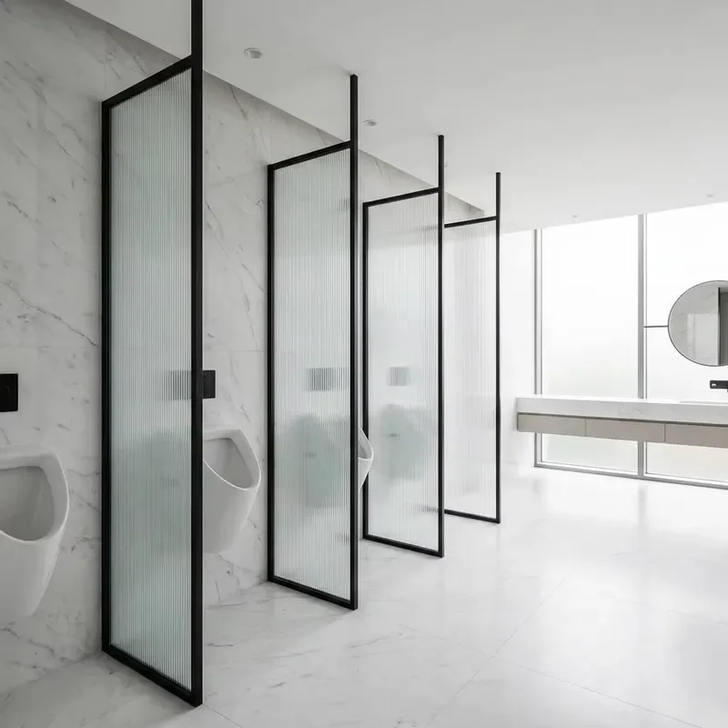 Modern Translucent Glass Urinal Baffle Divider for Public Restrooms in Office Buildings Commercial Bathroom Privacy Screen
