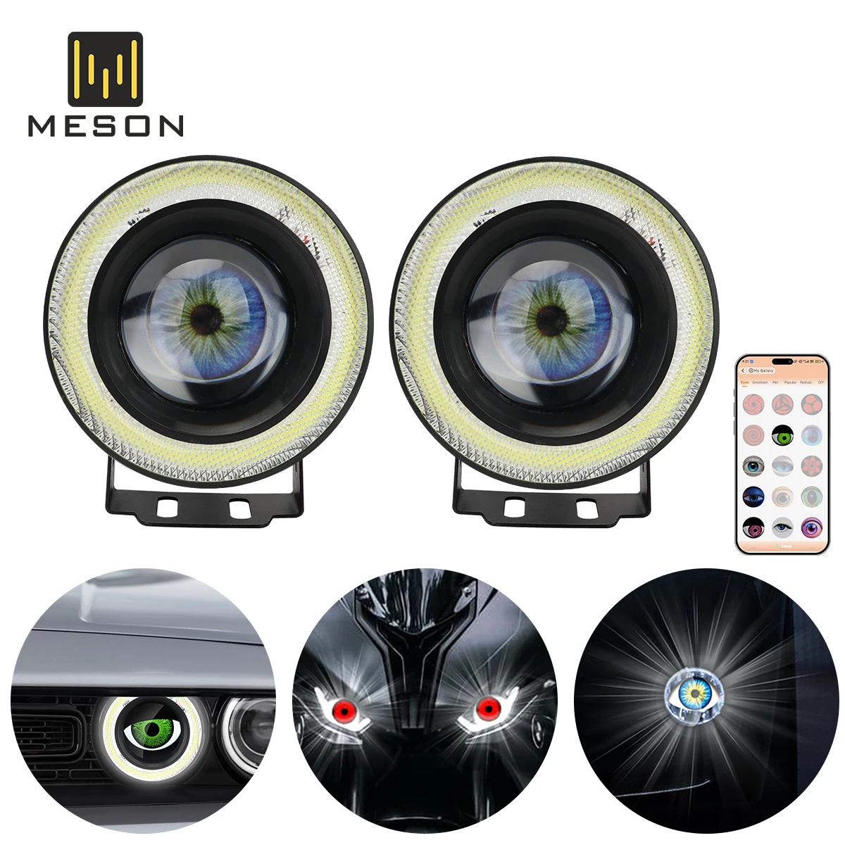 

2X LED Fog Lights Dynamic Angel Eye 12V LED Work Light Car Auxiliary Headlight Daytime Running Light For Vehicles App Control