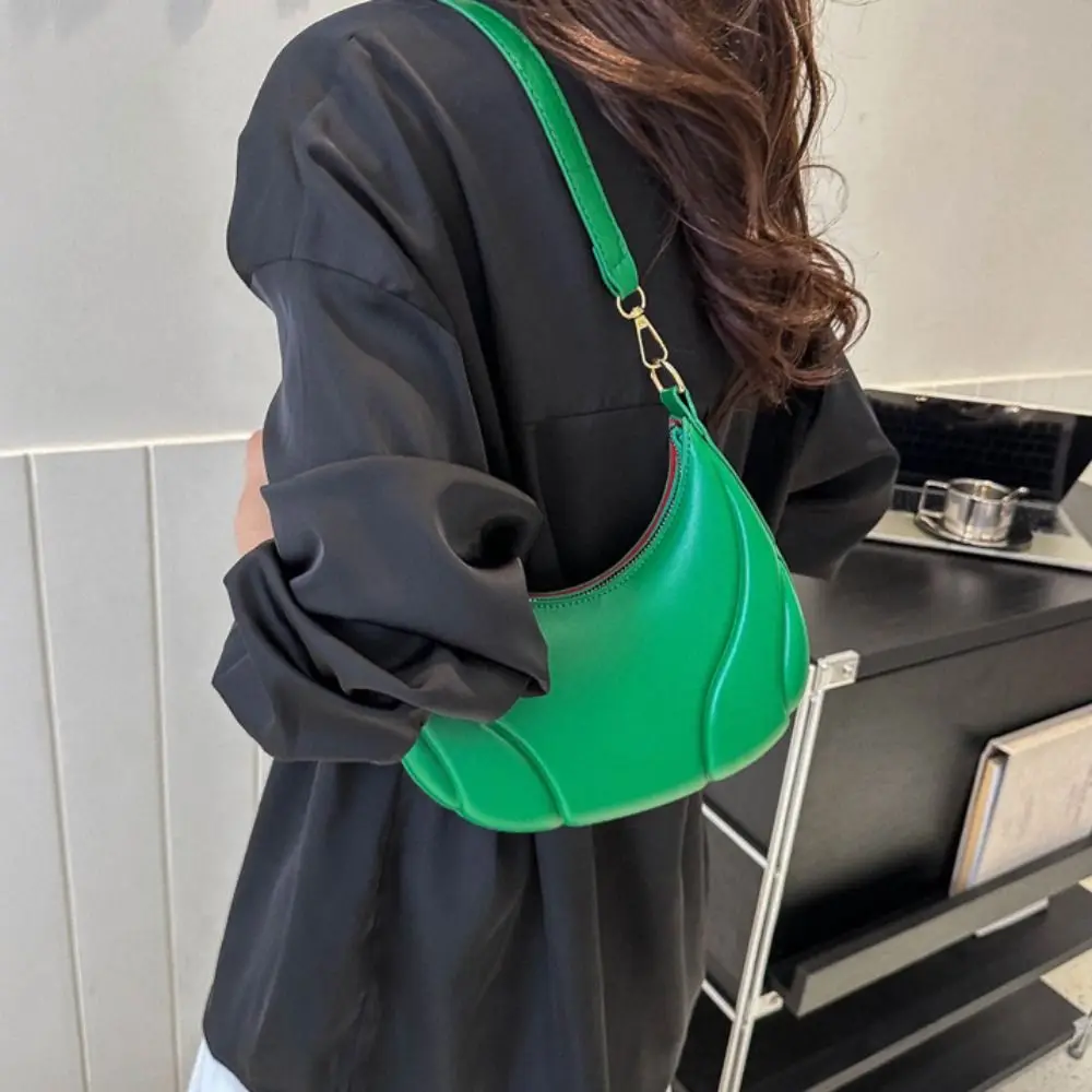

Phone Pouch Pu Leather Crescent Bag Casual Tote Pu Leather Handbag French Style Solid Color Underarm Bag Outdoor
