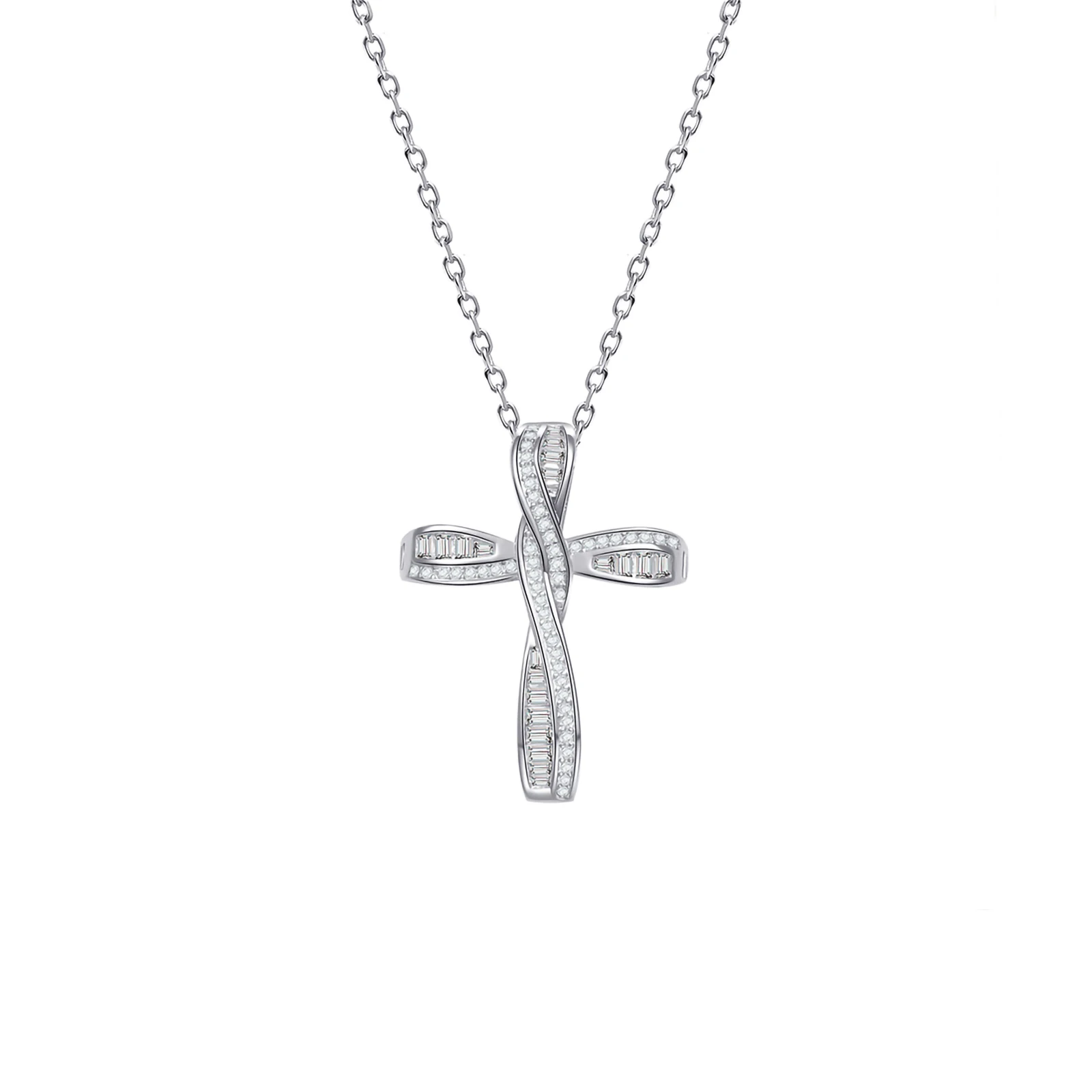 

Delicate zirconia cross pendant necklace with delicate vintage charm, slim collarbone chain with full zirconia settings