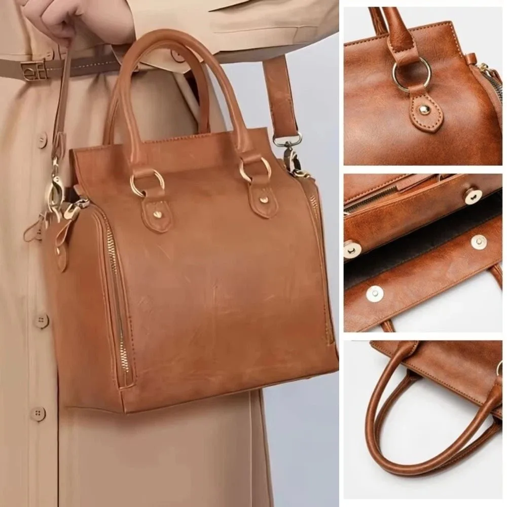 

Большая вместительная женская сумка-тоут через плечо из искусственной кожи с множеством отделений, многослойная, легкая